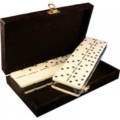 Double Six Two Tones Colors Dominoes in Velvet Box