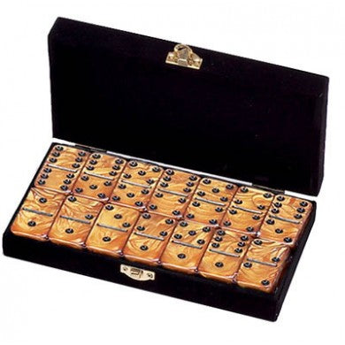 Double Six popular Dominoes without Spinners in VALVET BOX (Gold)