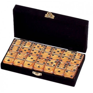 Double Six Engraved Dominoes without spinners in velvet box Tournament Jumbo