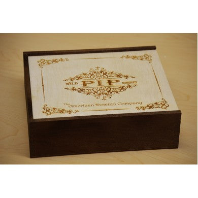 Custom PIP Dominoes in Basswood Case with Stained Wood Sides